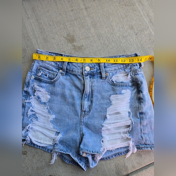 American Eagle Outfitters Blue Jean Shorts Distressed High-Waisted - Picture 5 of 8